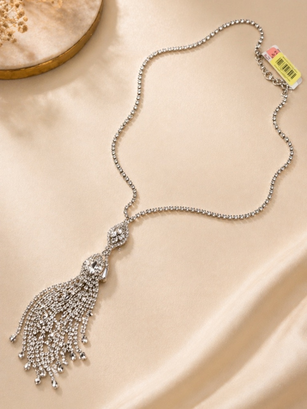 Elegant Silver Crystal Tassel Pendant Necklace - Women Jewelry